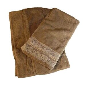 Set Of 3 Vintage Soft Martex/Martex Luxor Beige Hand Towels 1 w/White Lace Trim